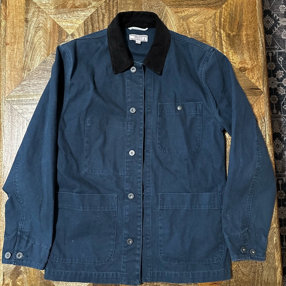 Wallace & Barnes Blue Chore Jacket with Black Corduroy Collar Workwear Style